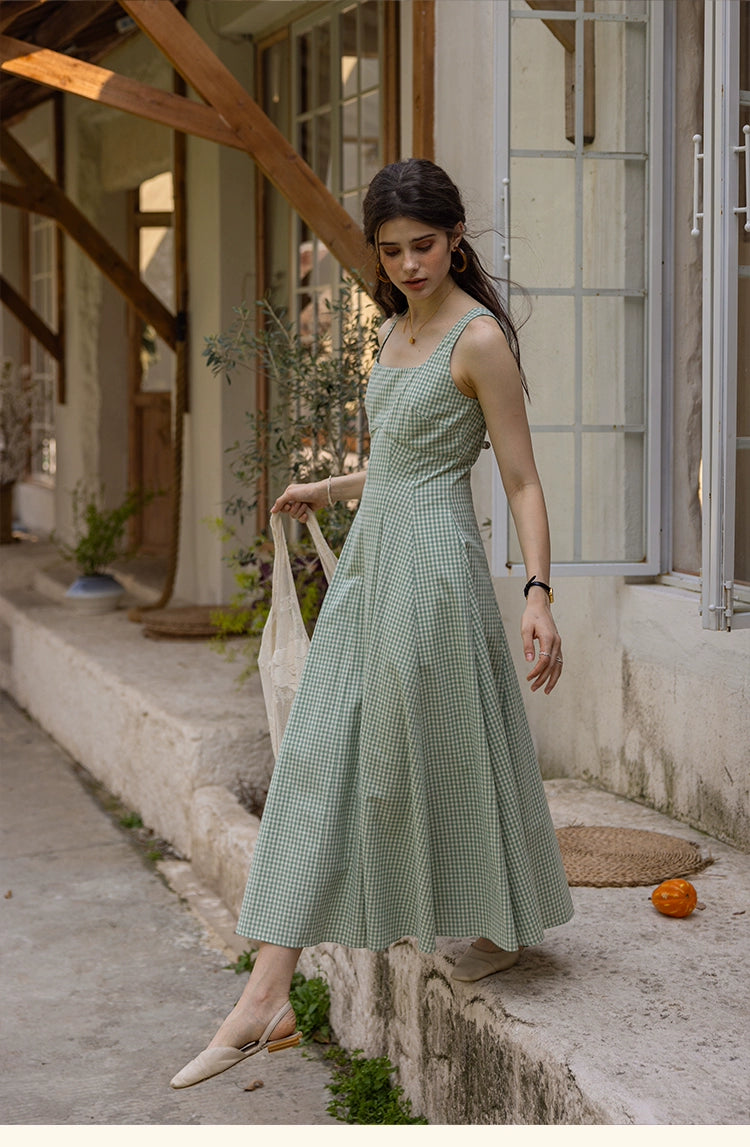 Picnic Breeze Dress | Gingham Check Sleeveless Flare Summer Dress(2COLOR)