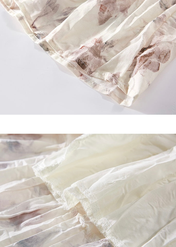 Whispering Bloom Skirt | Romantic Cream Floral Tiered Skirt