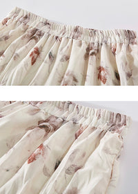 Whispering Bloom Skirt | Romantic Cream Floral Tiered Skirt