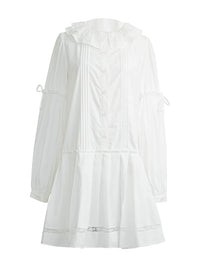 White Vintage Doll Collar Ruffle Pintuck Mini Dress