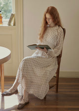 Vintage Floral Smocked Waist Ruffle Neck Long Dress