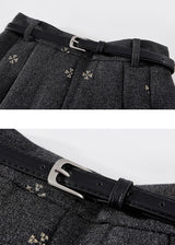 Vintage Floral Embroidered Pleated Mini Skirt with Belt