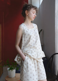 Cream Petaline Cotton Pajama Set Floral Lace Trim Layered Lounge Set