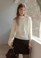 Cream Apricot Diagonal Button Collar Knit Sweater