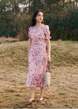 Amélie Rose Garden Wrap Dress | Romantic Pink Floral Dress