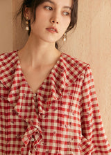 Rosie Ruffle Blouse | Vintage Red Gingham Floral Embroidered Top