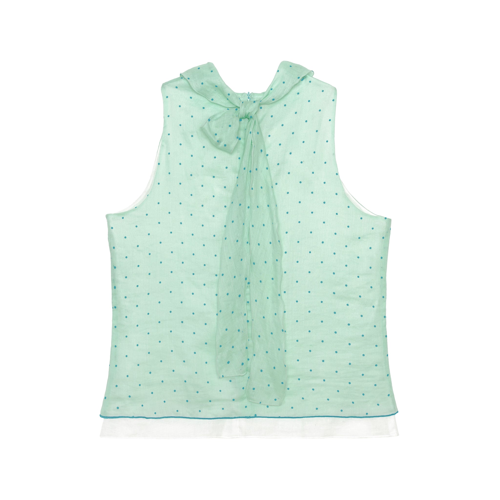 Soft Mint Polka Dot Back Ribbon Sleeveless Top