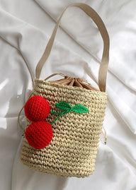 Sweet Cherry Woven Straw Summer Tote Bag